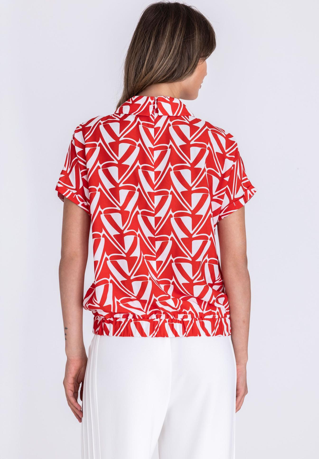 bluse, rot, pattern, geometrisch, kurzeärmelig, Hemdbluse, Rot Muster, Kurzarm, Bedruckt, Button-Front, Kurzärmelig, Bluse, Roter Print, Geometrischer Muster, Weißer Hintergrund