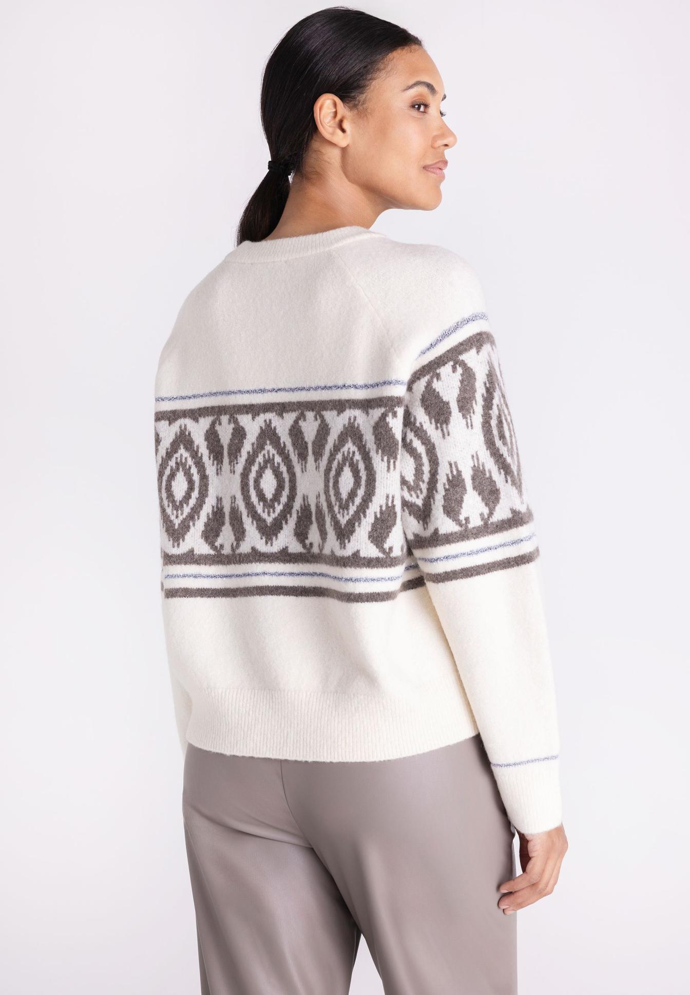 Cardigan, Wolle, Gemustert, Ikat, Weiß-Grau, Pullover, Strickjacke, Fair Isle, Weiß, Oversized, Pullover, Strickjacke, Musterband, Kragenfrei, Weiß/Grau