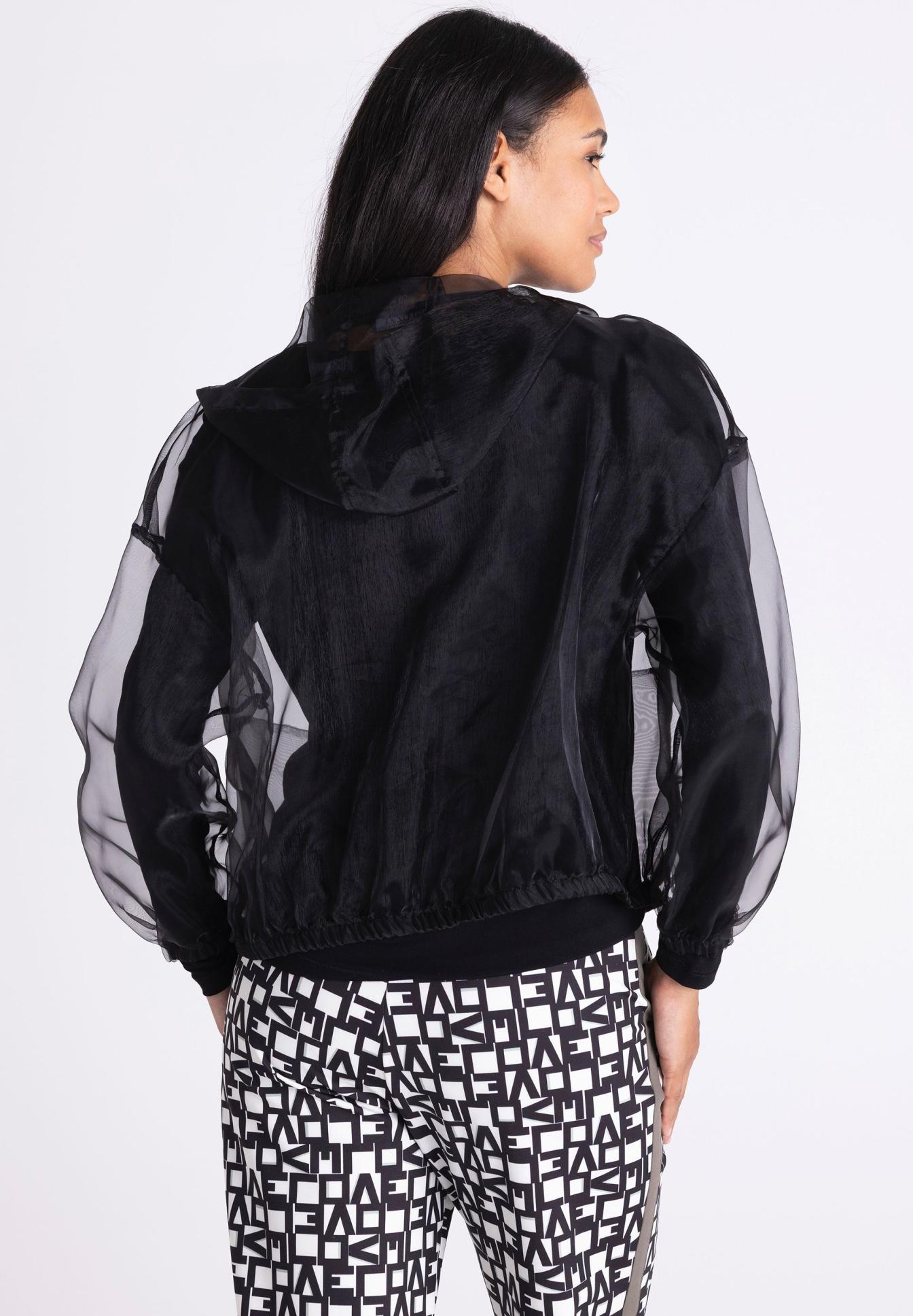 Jacket, Hoodie, Mesh sleeves, Schwarz, Bomber, schwarzjacke, transparente Ärmel, Hoodie, Bomberjacke, taillierter Saum, jacke, mesh-sleeves, hoodie, schwarz, windbreaker, Jacke, Mesh-Ärmel, Kapuze, Schwarz, Taillebund, jacke, revers, mesh, hoodie, schwarz