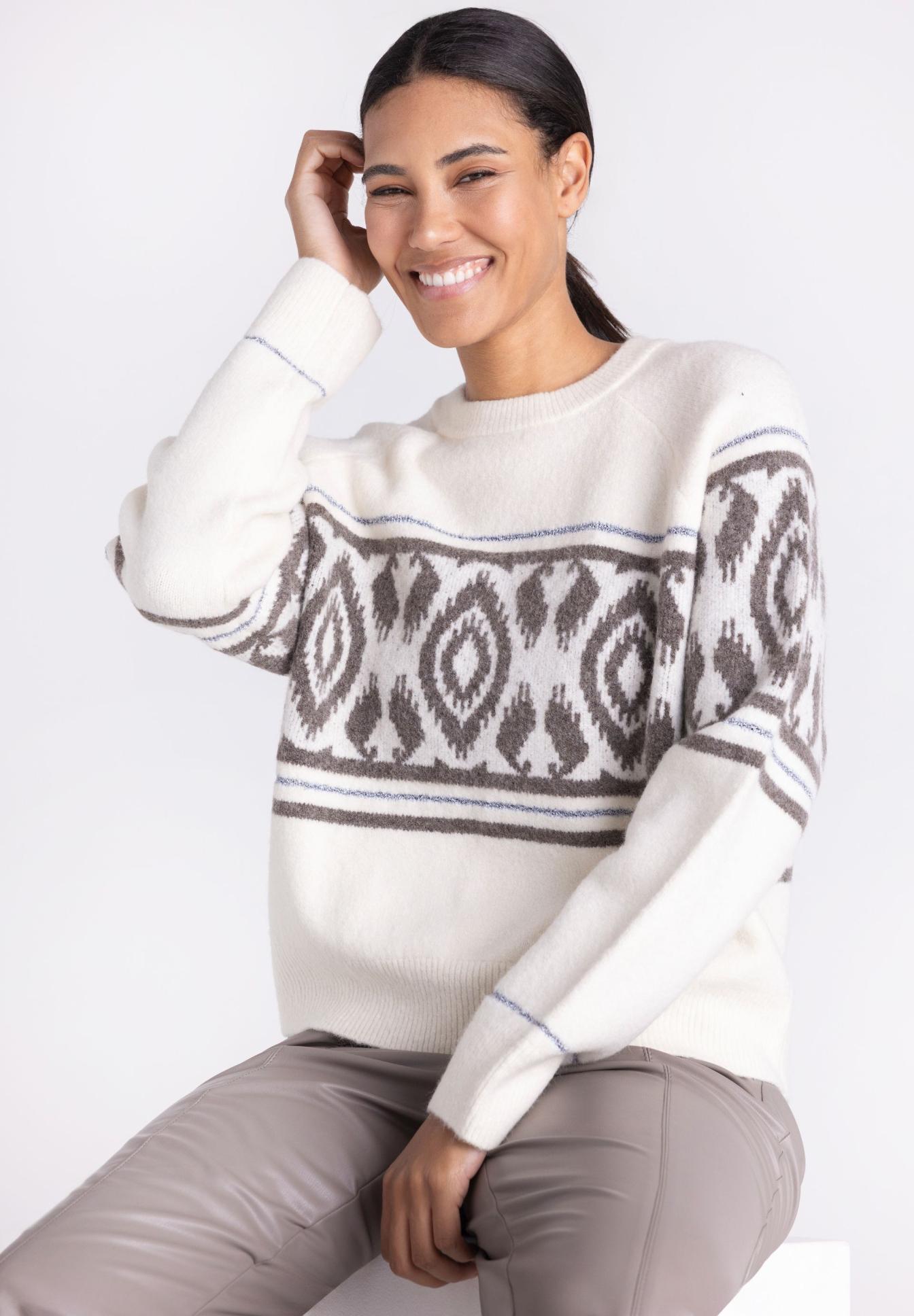 Pullover, Knitwear, Dekor Muster, Oversized Sweater, Weiß/Grau Muster, Pullover, Pullover?, Must fix, Pullover, Pullover, Wollmix, Gemustert, Weiß/Grau