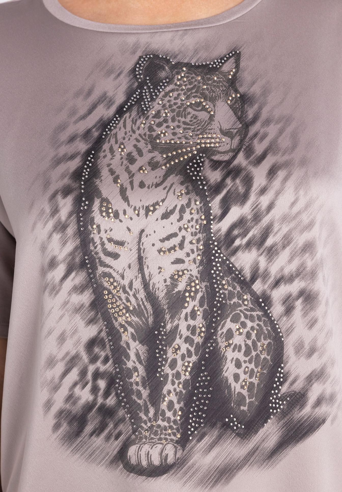 Leopard, Tierfell, Leopardentier, Rhinestud, Skull, T-Shirt, Leopard, Katze, Tierdruck, Steinchen