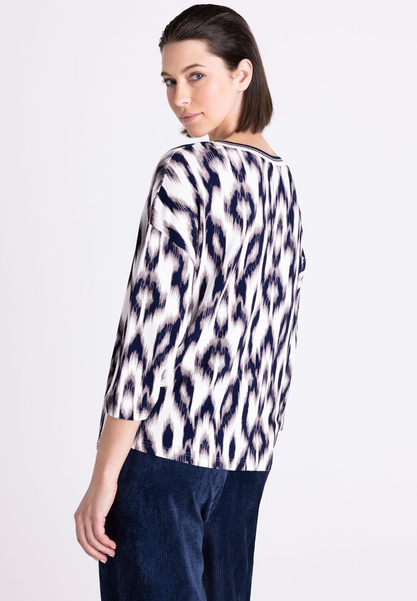 Shirt, Ikat print, Tiered sleeve, Long sleeve, White navy, Ikat, Top, Bluse, Druck, Langarm, Ikat, Top, Bluse, Pattern, Druck