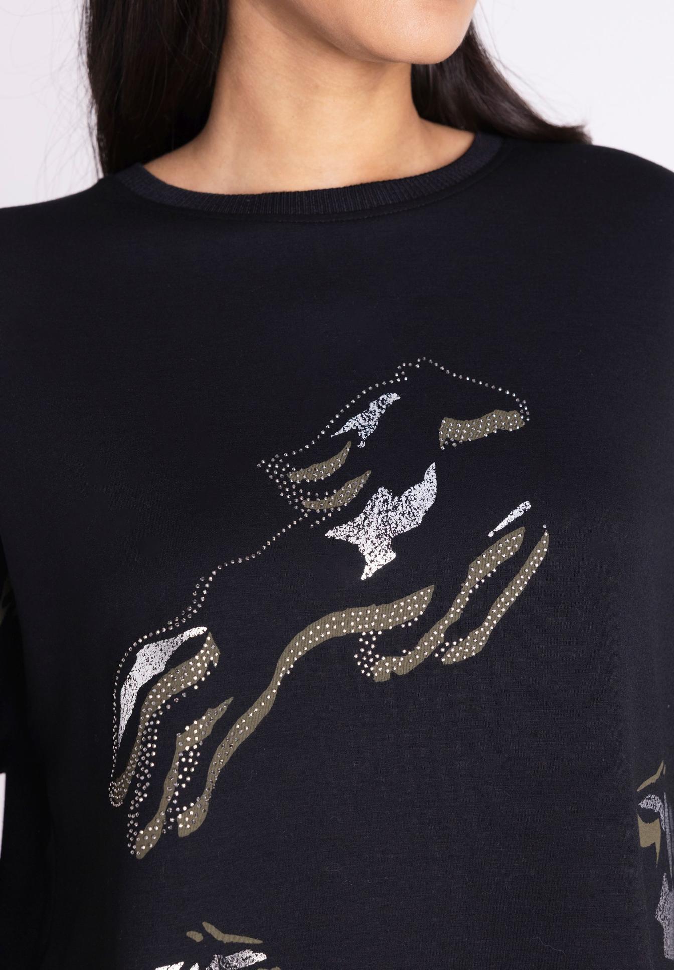 Sweatshirt, Rundhals, Druck, Handabdruck, Dunkelblau, sweatshirt, print, pattern, dunkel, langarm,  Sweatshirt, Dunkle Farbe, Rhinestone-Aufdruck, Grafikdruck, Langarm, t-shirt, crew neck, dunkel, grafik, paillette