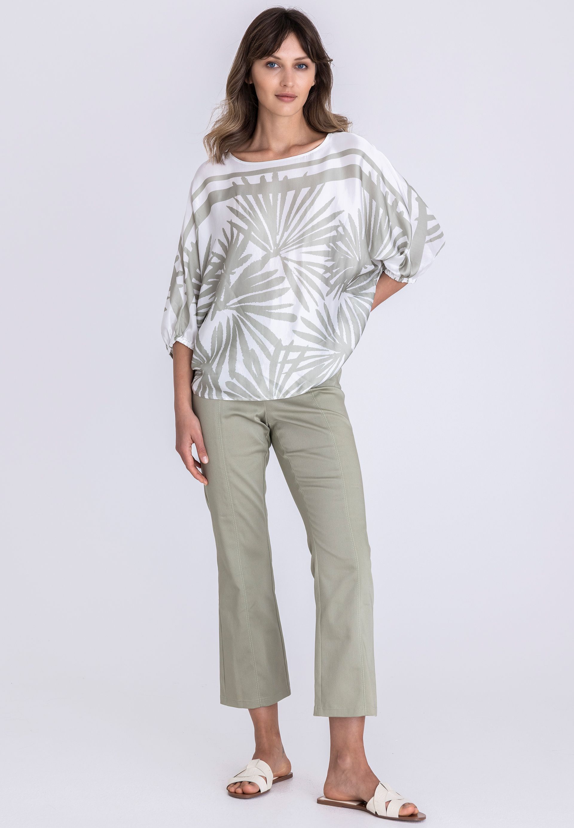 Tunika, Oversized-Shirt, Palmblatt-Print, Palmprint, Sommeroberteil