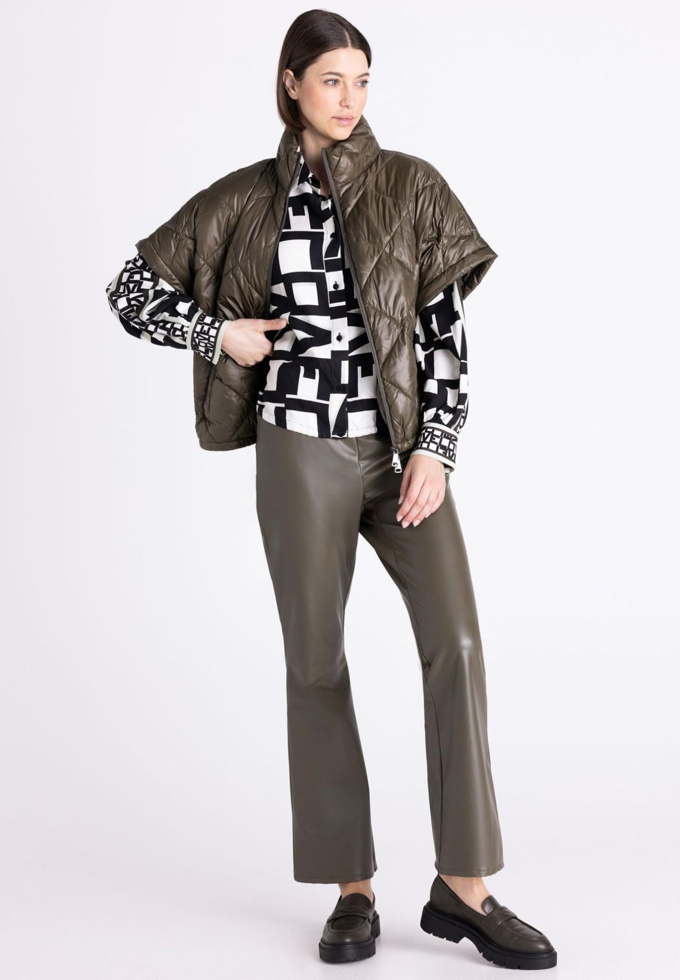 Pufferjacke, Militärgrün, Quilted Jacket, Oversized-Wleece, Weste mit Muster
