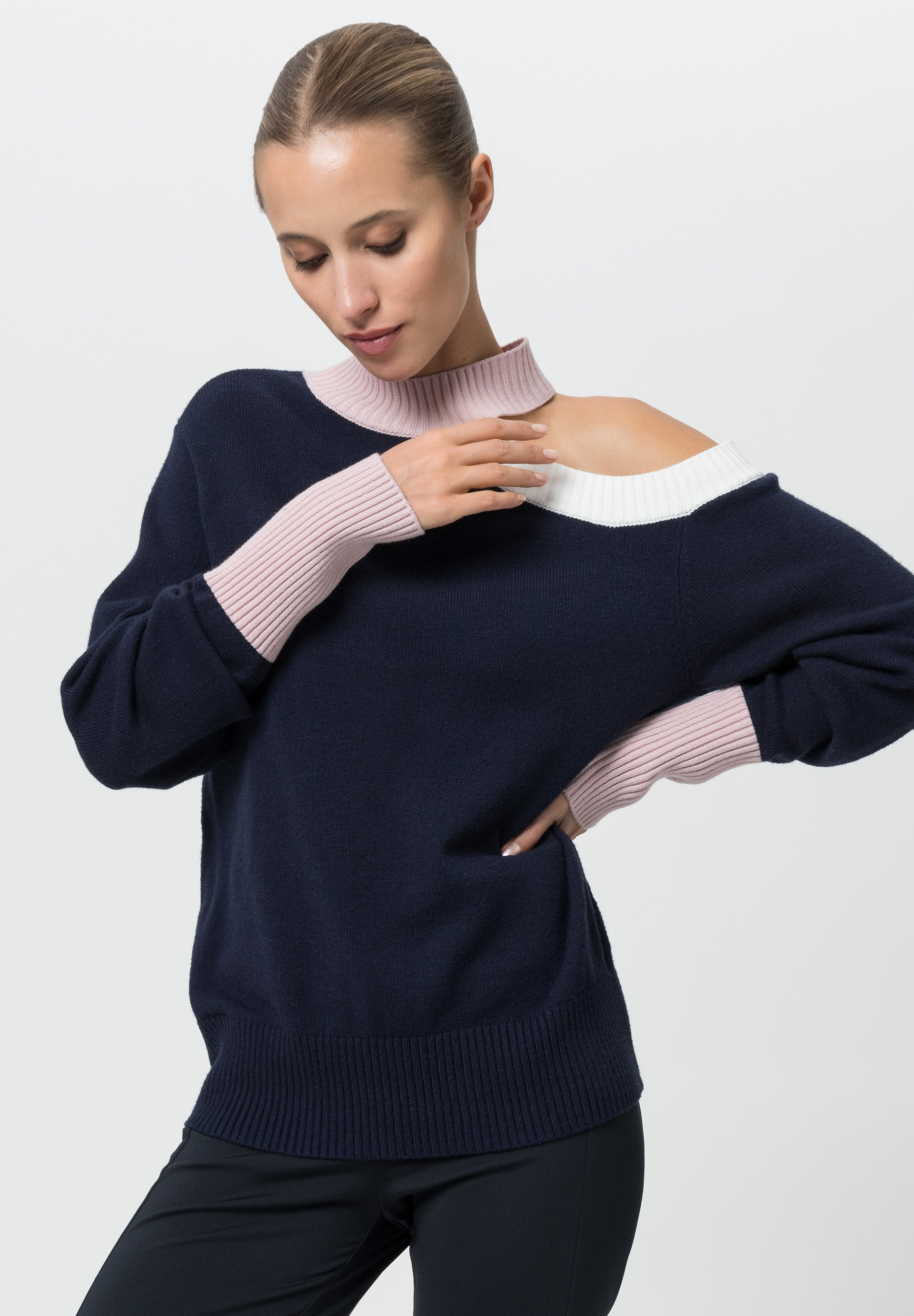 Knitted jumper with one-shoulder cut-out - Product Image 1