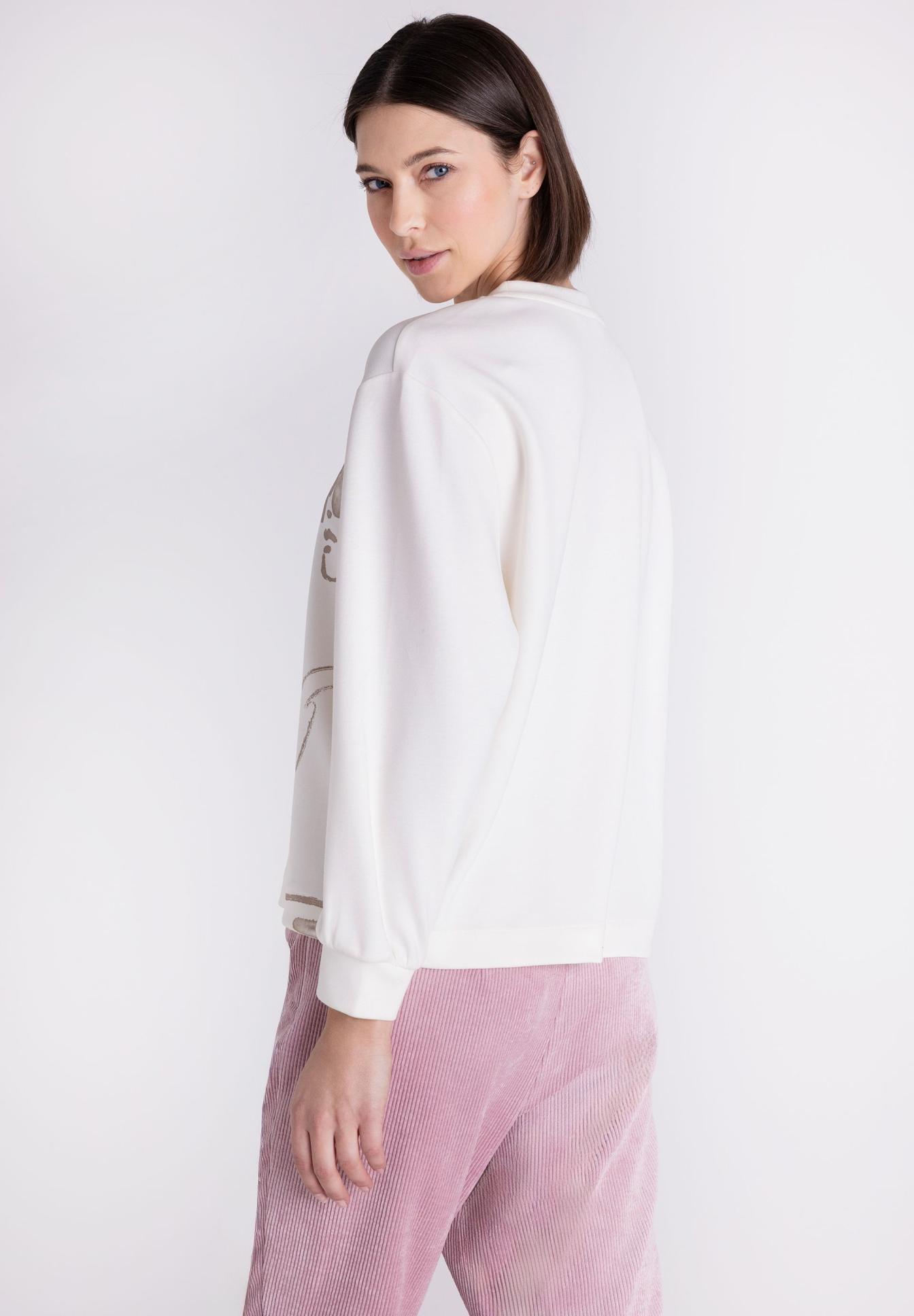 white sweatshirt, langarmshirt, Corduroy-Hose, rosa Corduroy,  casualwear, weisses sweatshirt, oversized sweater, corduroy pants, pink corduroy, long sleeve top, Sweatshirt, White, Long sleeve, Crew neck, Corduroy pants