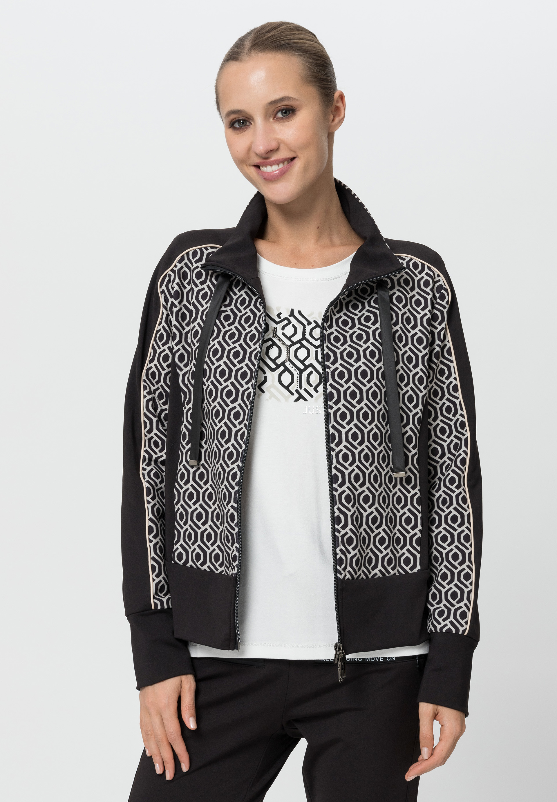 Jacket with all-over print and plain parts - Product Image 1