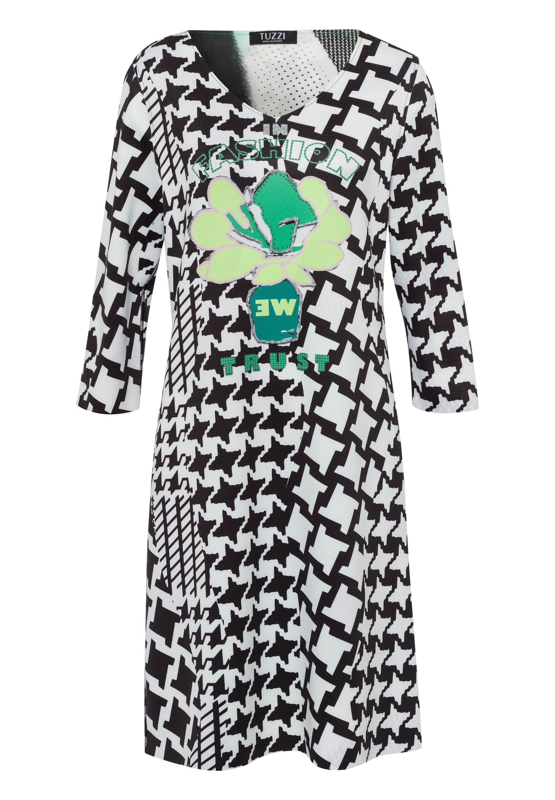 Reversible dress with houndstooth look and front print - Product Image 1