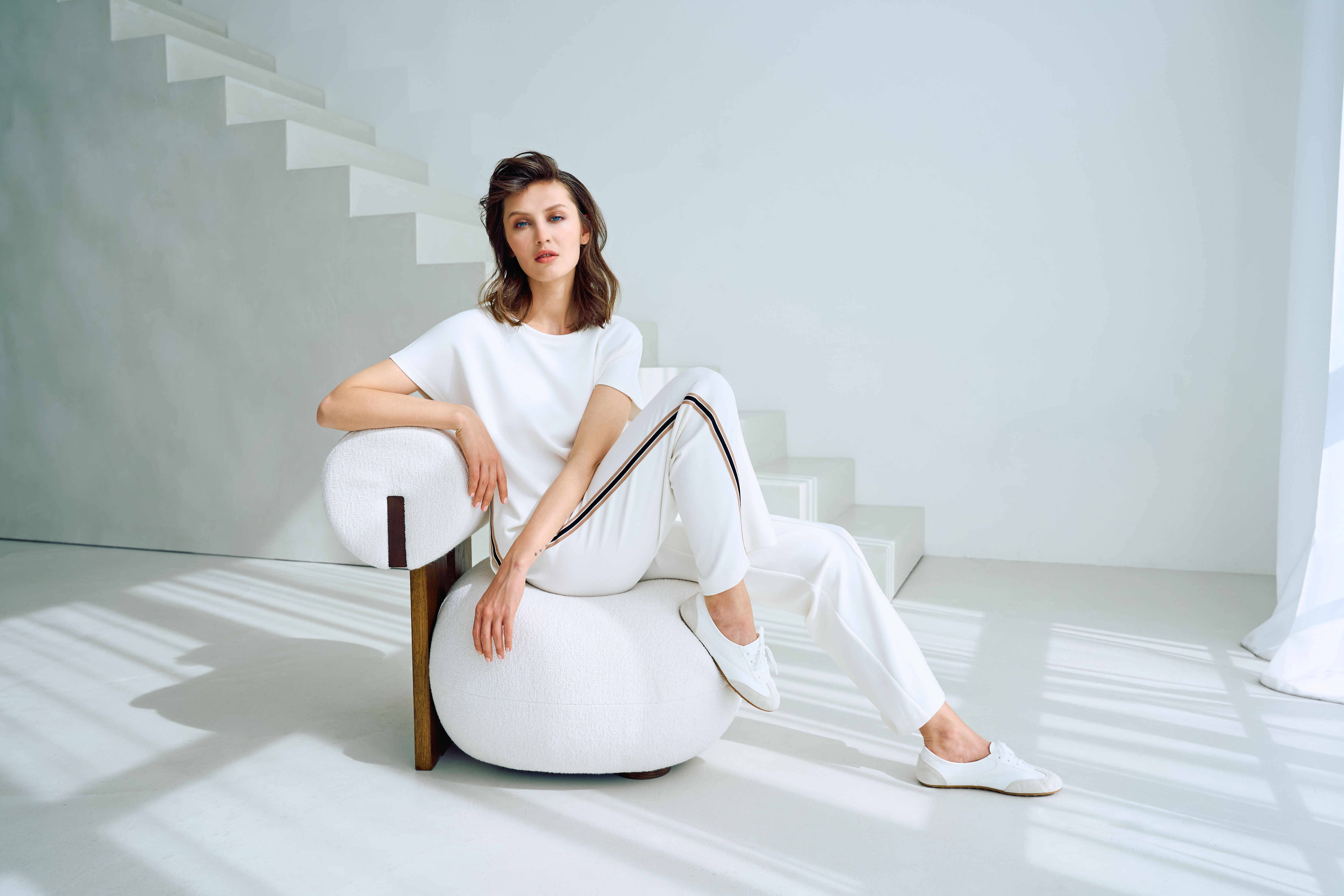 weiss, sportswear, hose, kniehohe, lounge