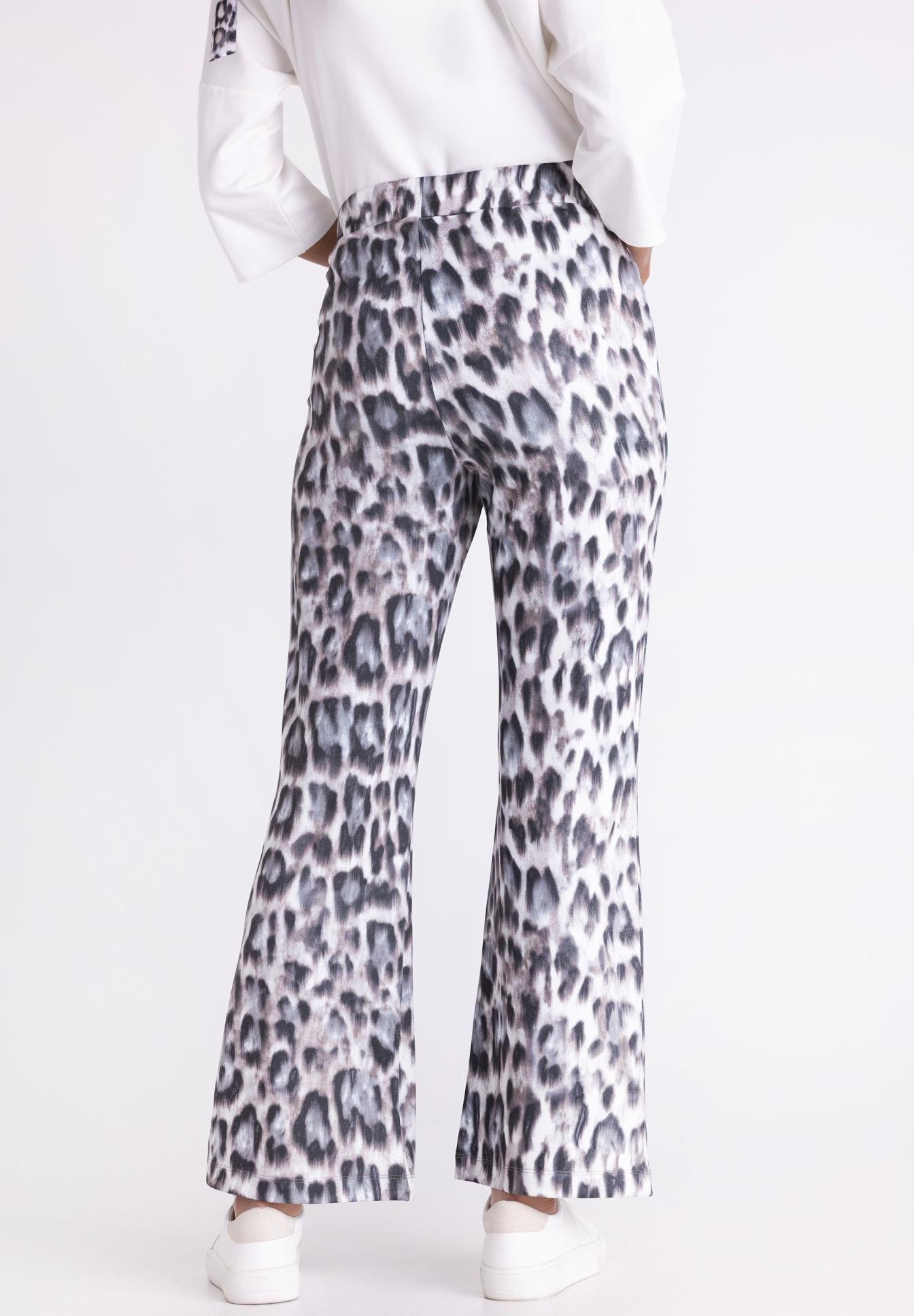 Hose, Löwenfell-Muster, Palmenweite, breite Hose, gerade Passform, Hose, Palazzo, Löweneffekt, Animal-Print, Graue Töne