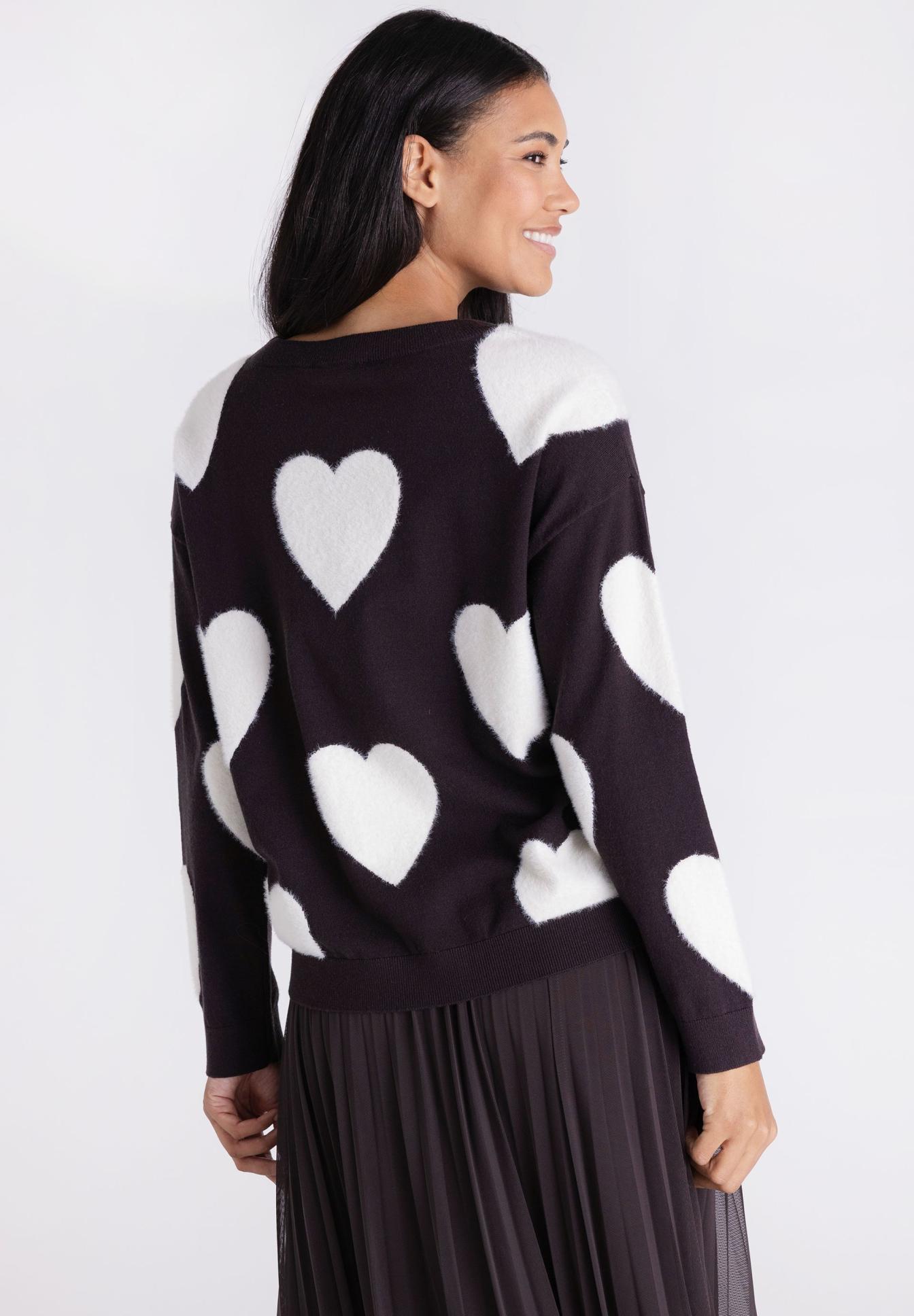 Herz Muster, Herbstpullover, Kuschelig, Langarm, dunkelviolett, Herz-Muster, Herbstjacke, Pullover, Wollmix, dunkelviolett, Herz-Print, Pullover, Muster, dunkel, weiss, Herz-Muster, Herbstpullover, Kuschelig, Langarm, Pullover