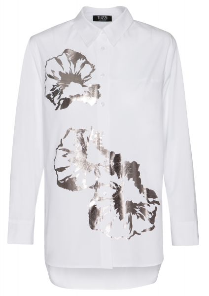 Longbluse mit silbernen Druck