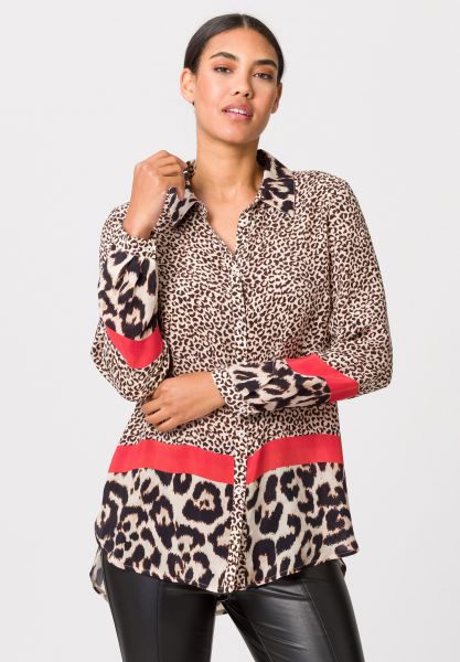 Longbluse mit Animalprints und Kontraststreifen