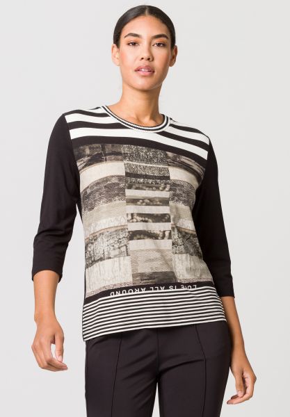 Shirt mit Frontprint, Nieten und Rippbündchen
